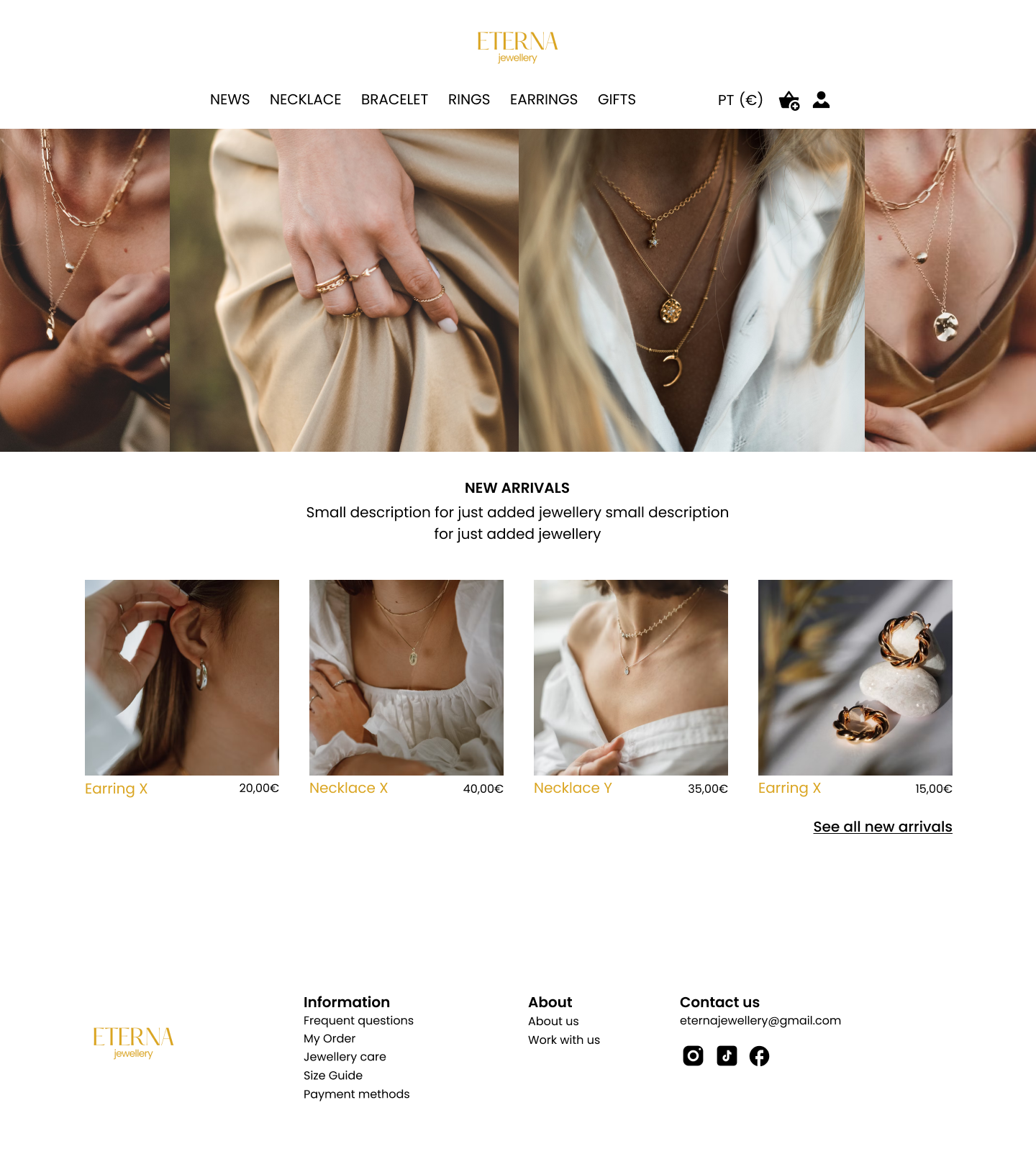 Eterna Jewellery - Diseño de la página principal para escritorio