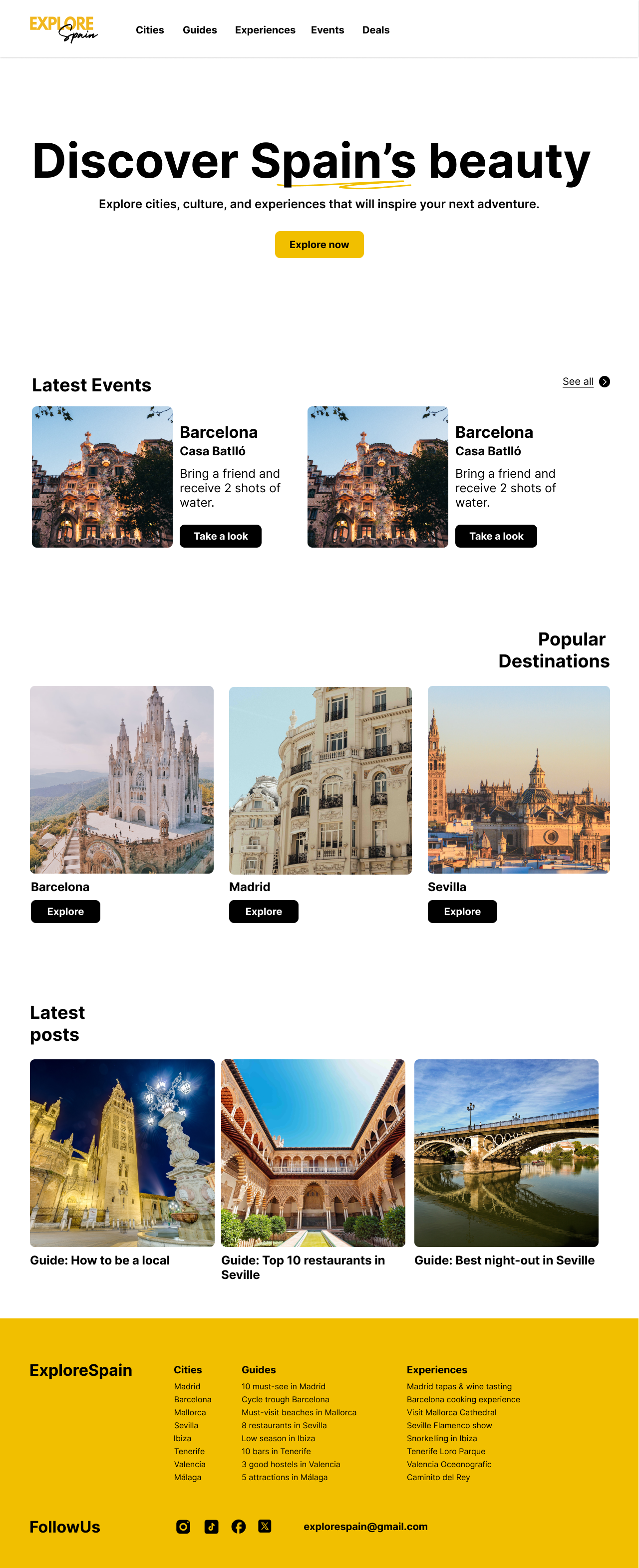 Explore Spain - Diseño de la página principal para escritorio