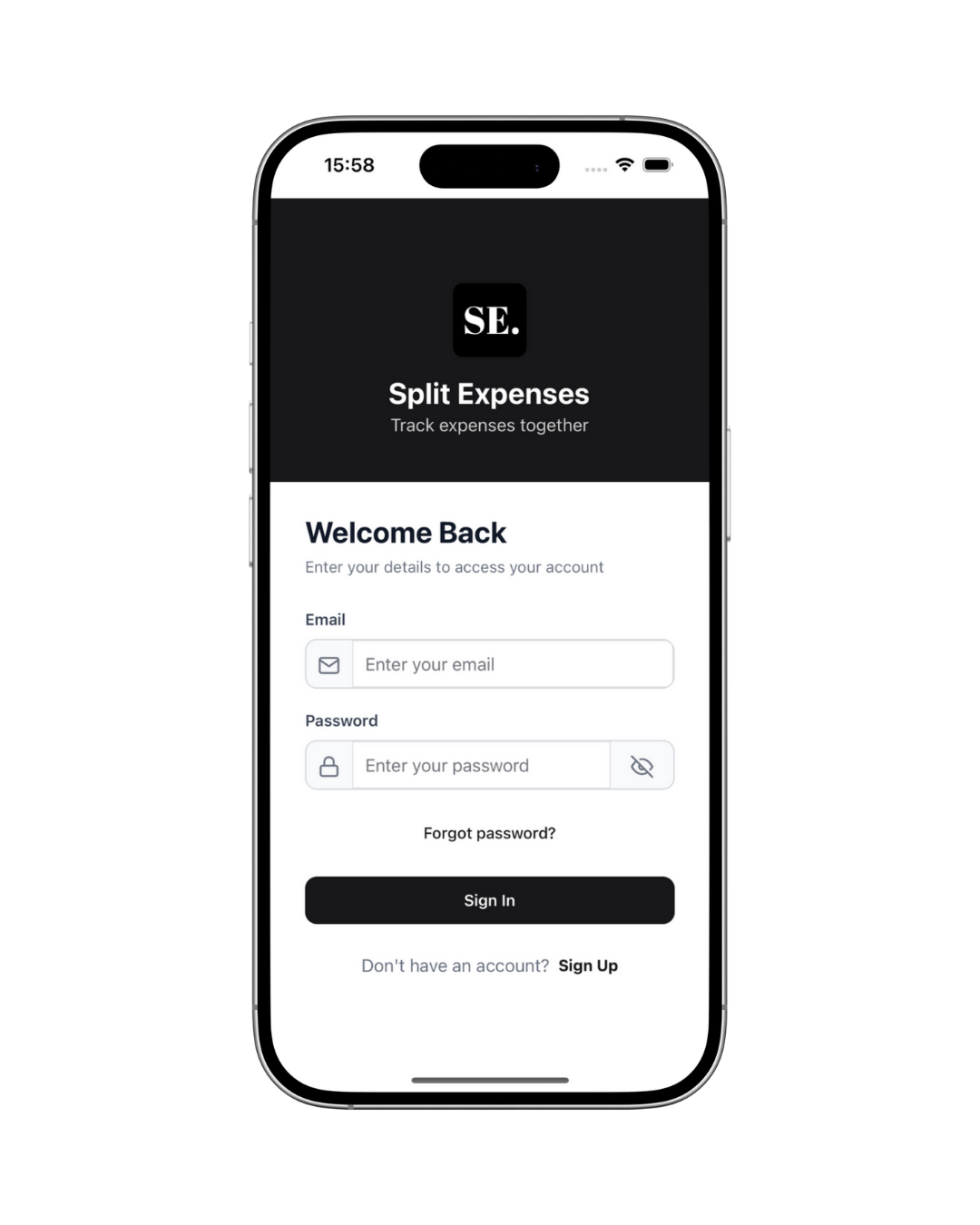 Split Expenses - Diseño Iniciar sesión