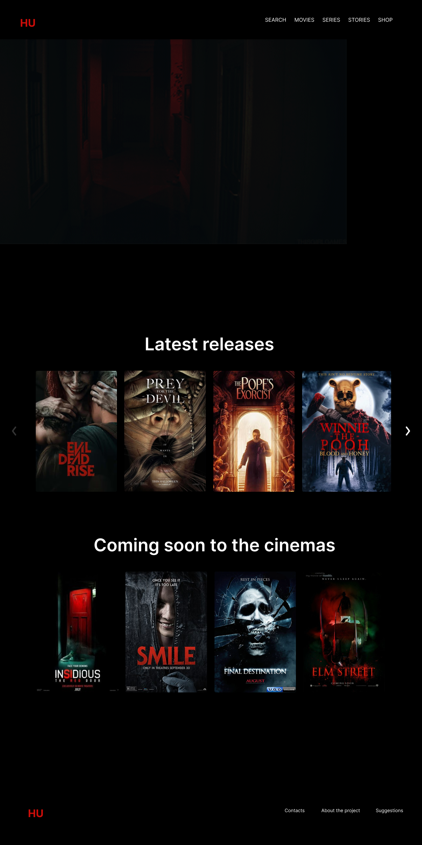 Horror Universe - Diseño de la página principal para escritorio