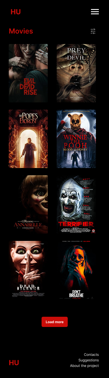 Horror Universe - Diseño de la página de películas para móvil